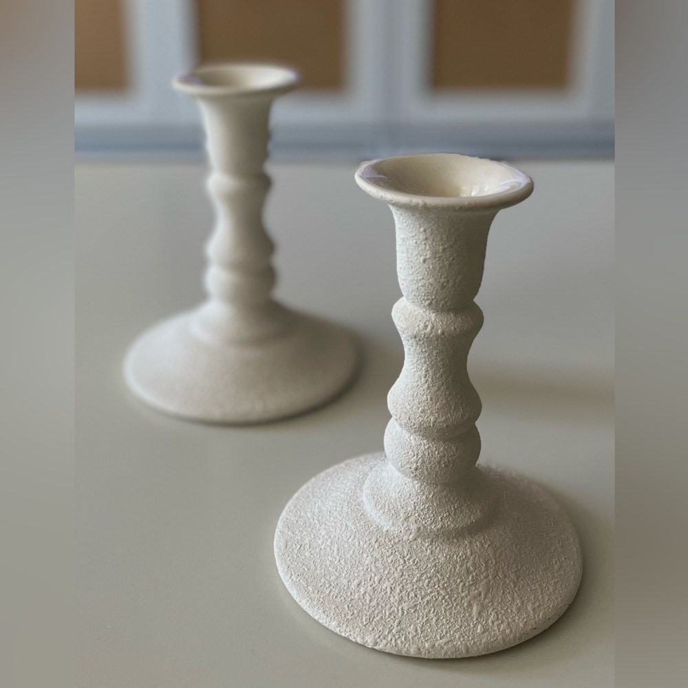Vintage Royal Haeger Pottery Taper Candle Holders Candlesticks White Texture USA